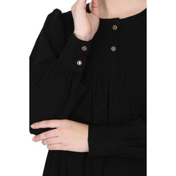 Casual cuff sleeves pleated abaya- Black 8