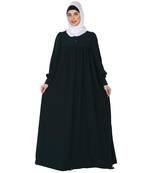 Casual cuff sleeves pleated abaya- Bottle green