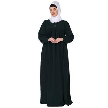 Casual cuff sleeves pleated abaya- Bottle green 2