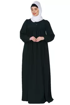 Casual cuff sleeves pleated abaya- Bottle green