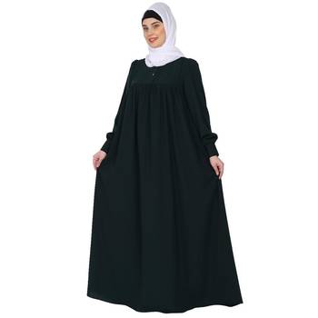 Casual cuff sleeves pleated abaya- Bottle green 3