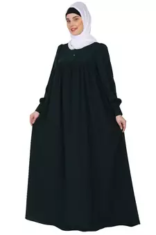 Casual cuff sleeves pleated abaya- Bottle green