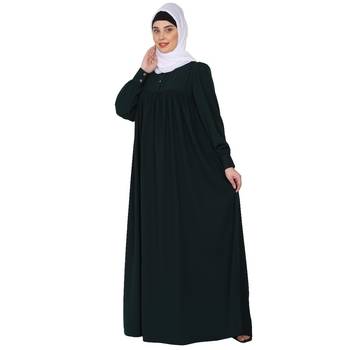 Casual cuff sleeves pleated abaya- Bottle green 4