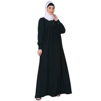 Casual cuff sleeves pleated abaya- Bottle green 5