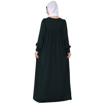 Casual cuff sleeves pleated abaya- Bottle green 6