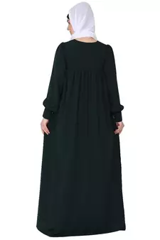 Casual cuff sleeves pleated abaya- Bottle green