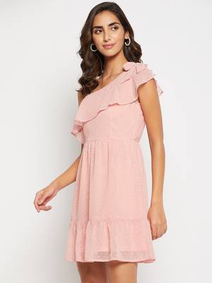 Pink woven polyester long-dresses 4