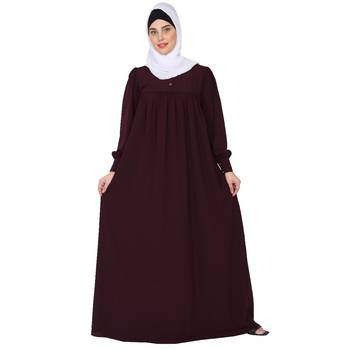 Casual cuff sleeves pleated abaya- Burgundy 1