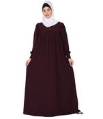 Casual cuff sleeves pleated abaya- Burgundy