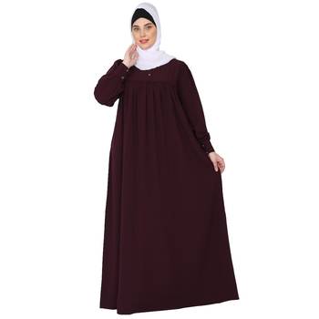 Casual cuff sleeves pleated abaya- Burgundy 2