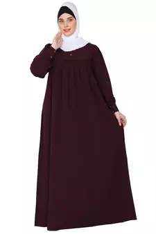 Casual cuff sleeves pleated abaya- Burgundy