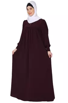 Casual cuff sleeves pleated abaya- Burgundy