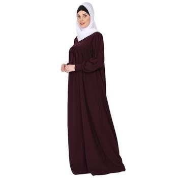 Casual cuff sleeves pleated abaya- Burgundy 4