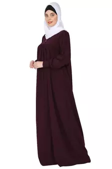 Casual cuff sleeves pleated abaya- Burgundy