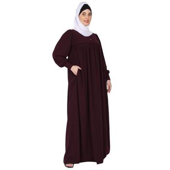 Casual cuff sleeves pleated abaya- Burgundy 5