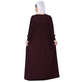 Casual cuff sleeves pleated abaya- Burgundy 6