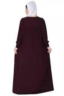 Casual cuff sleeves pleated abaya- Burgundy