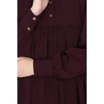 Casual cuff sleeves pleated abaya- Burgundy 8