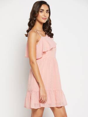 Pink woven polyester long-dresses 5