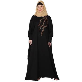 Embroidery Kaftan with pleated sleeves- Black 1