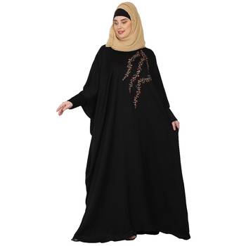 Embroidery Kaftan with pleated sleeves- Black 2
