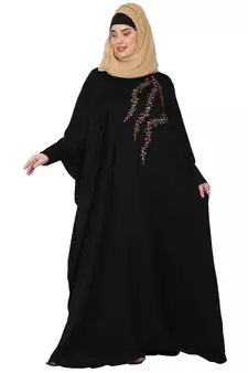 Embroidery Kaftan with pleated sleeves- Black