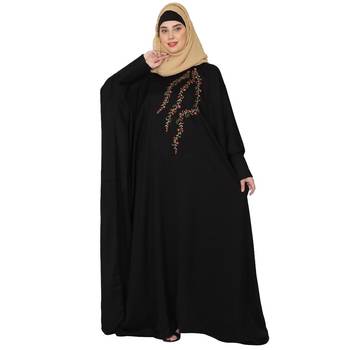 Embroidery Kaftan with pleated sleeves- Black 3