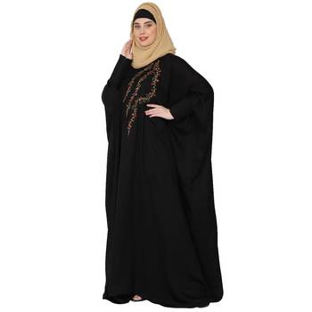 Embroidery Kaftan with pleated sleeves- Black 4