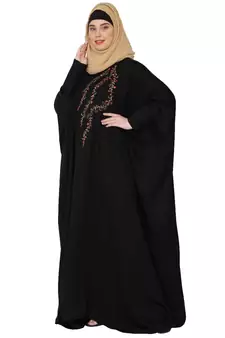 Embroidery Kaftan with pleated sleeves- Black