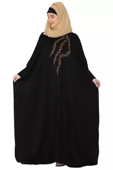 Embroidery Kaftan with pleated sleeves- Black
