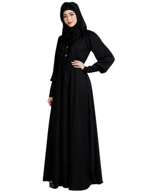 Umbrella abaya in shiny nida fabric- Black 3