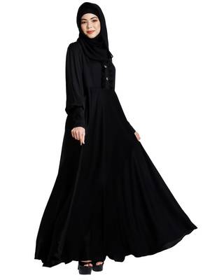 Umbrella abaya in shiny nida fabric- Black 5
