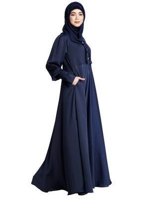 Blue Crepe Plain Abaya for Women  2