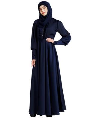 Blue Crepe Plain Abaya for Women  3
