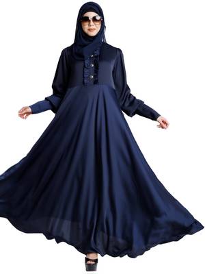 Blue Crepe Plain Abaya for Women  5