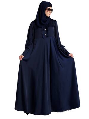 Blue Crepe Plain Abaya for Women  7