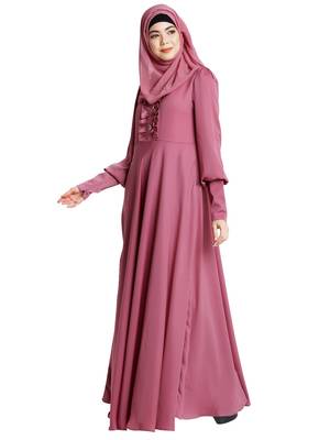 Umbrella abaya in shiny nida fabric- Pink 2