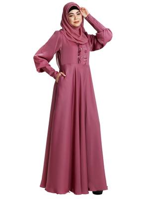 Umbrella abaya in shiny nida fabric- Pink 3