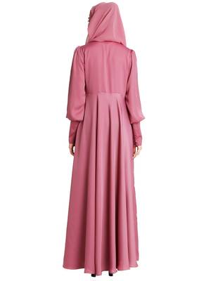 Umbrella abaya in shiny nida fabric- Pink 4