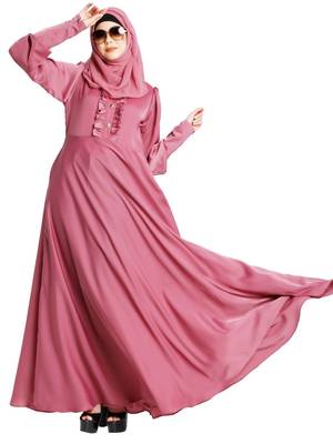 Umbrella abaya in shiny nida fabric- Pink 5