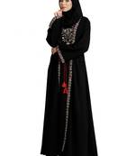 Layered abaya with embroidery work-Black