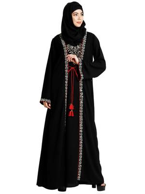 Layered abaya with embroidery work-Black 2