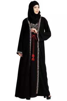 Layered abaya with embroidery work-Black