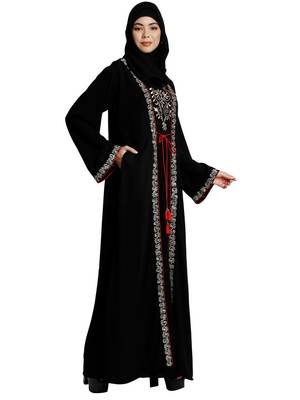 Layered abaya with embroidery work-Black 3