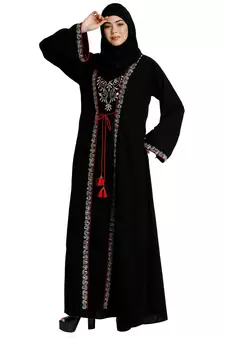 Layered abaya with embroidery work-Black