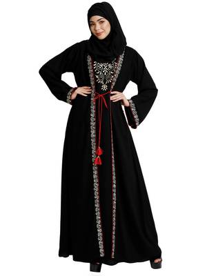 Layered abaya with embroidery work-Black 5
