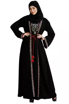 Layered abaya with embroidery work-Black