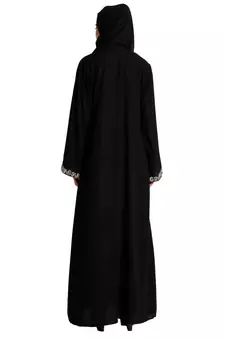 Layered abaya with embroidery work-Black