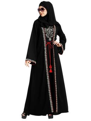 Layered abaya with embroidery work-Black 7
