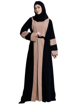 Dual colored Dubai style abaya- Black-Khaki 1